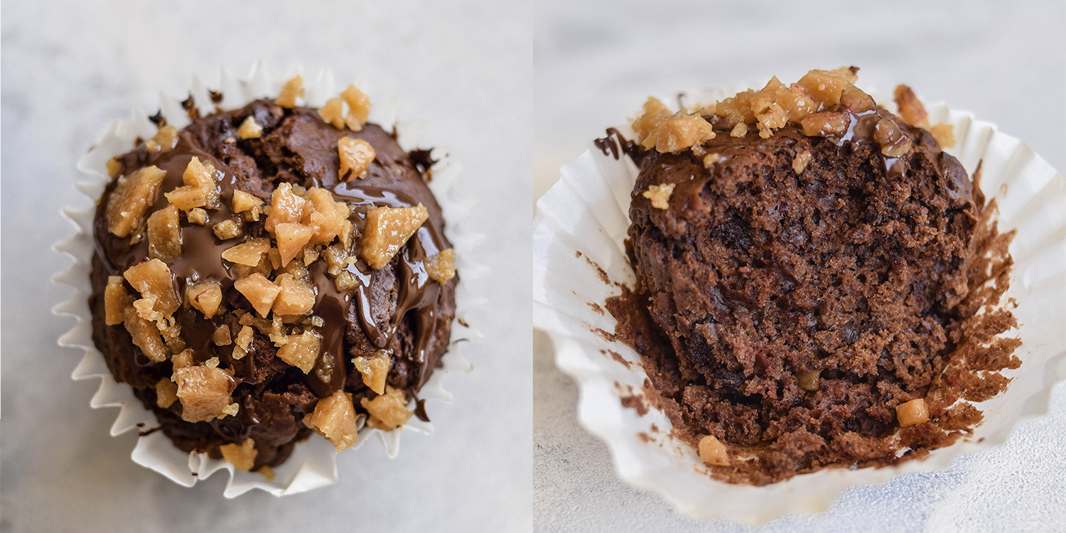 Muffins de cacao con toffee